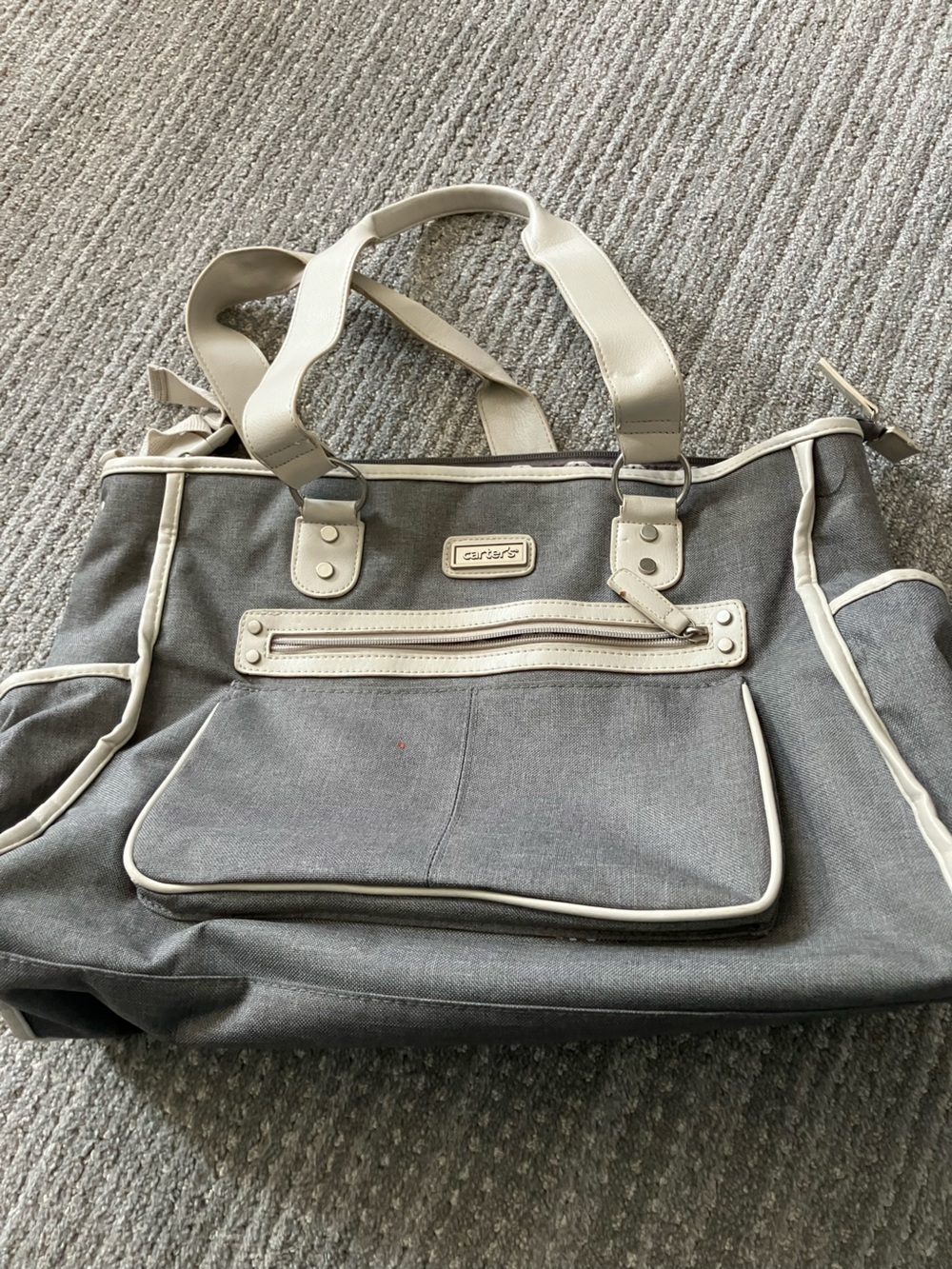 Carter's Gray Canvas Tote with Cream Trim